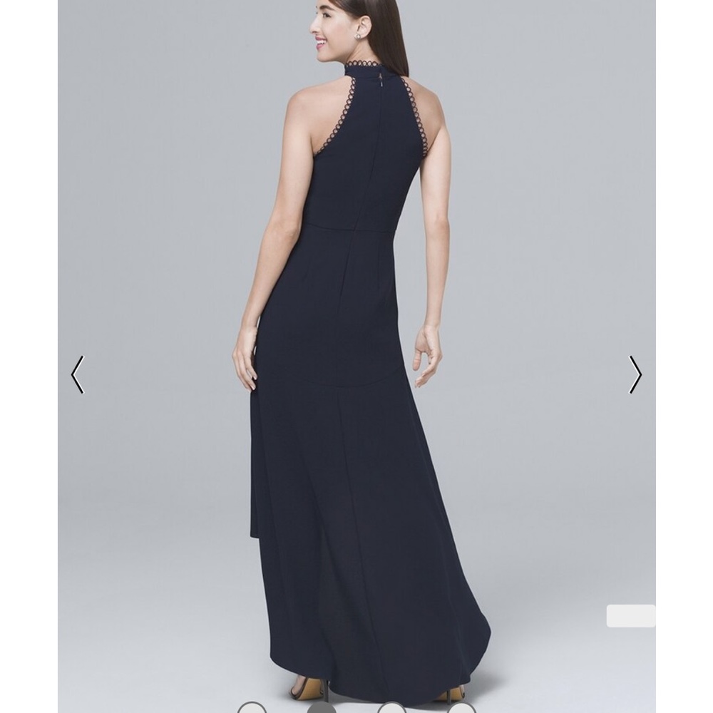 ML MONIQUE LHUILLIER Navy Love No One Halter-Neck High-Low Gown 6 - Picture 5 of 14